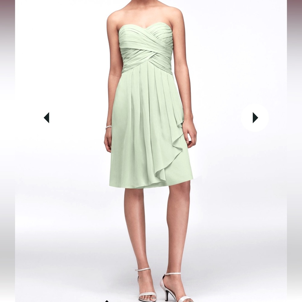 David’s Bridal Meadow Green Strapless Chiffon Dress